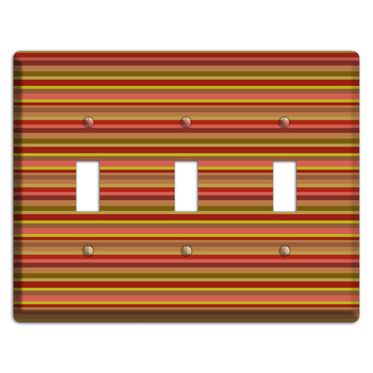Multi Red Horizontal Stripes 3 Toggle Wallplate