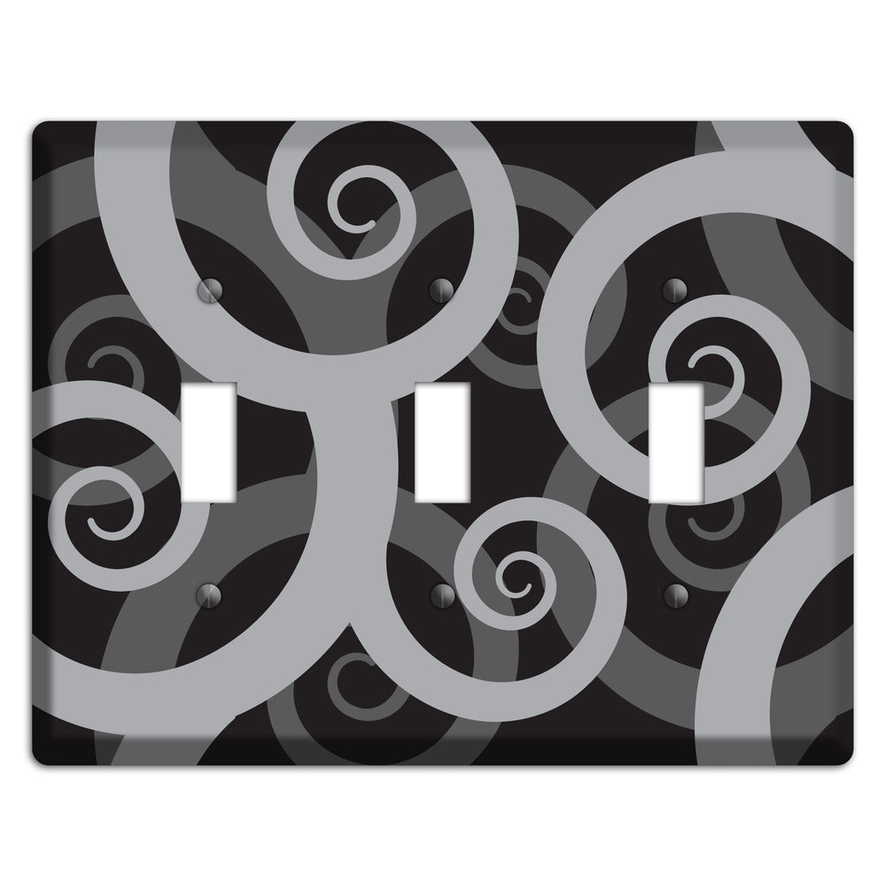 Black with Grey Large Swirl 3 Toggle Wallplate