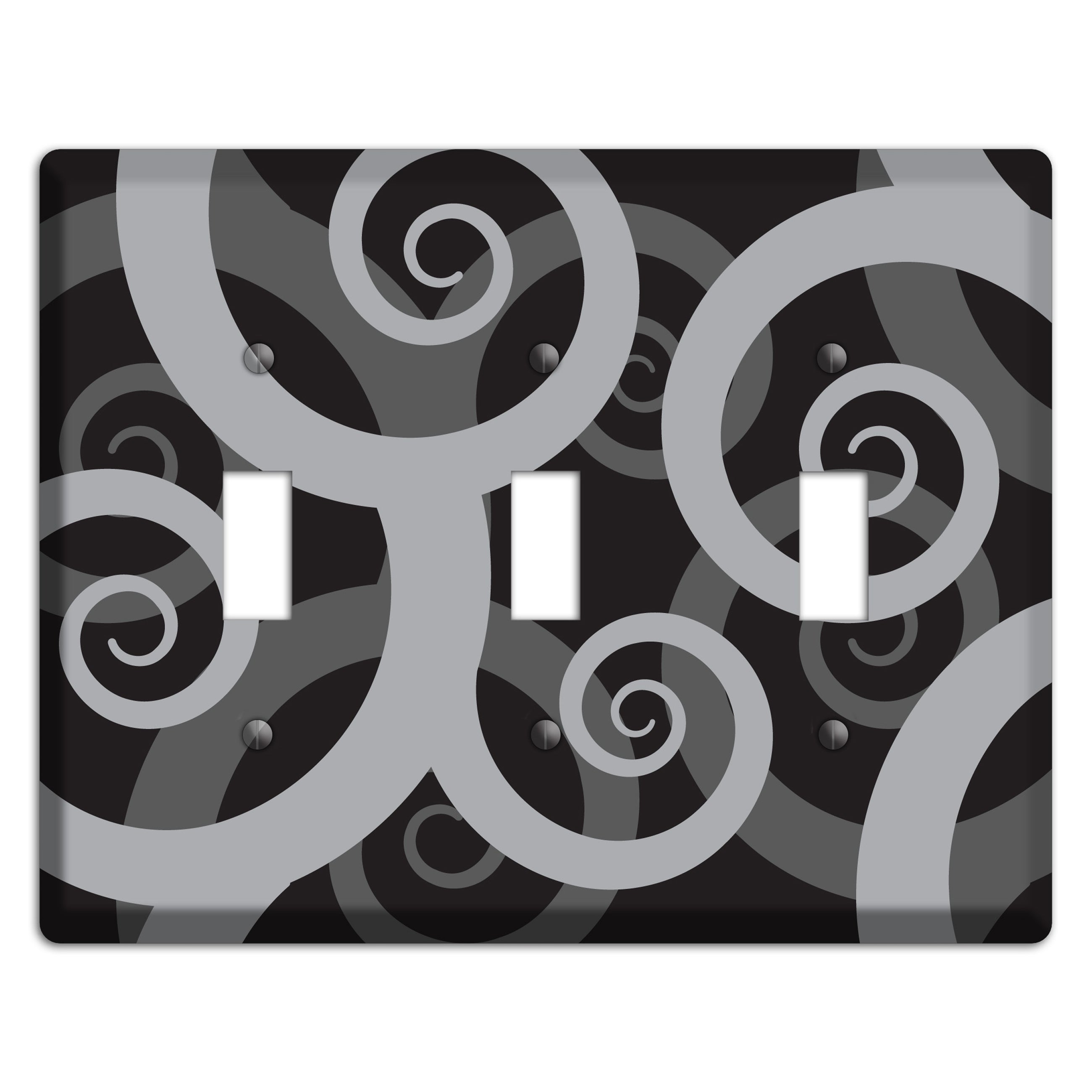 Black with Grey Large Swirl 3 Toggle Wallplate