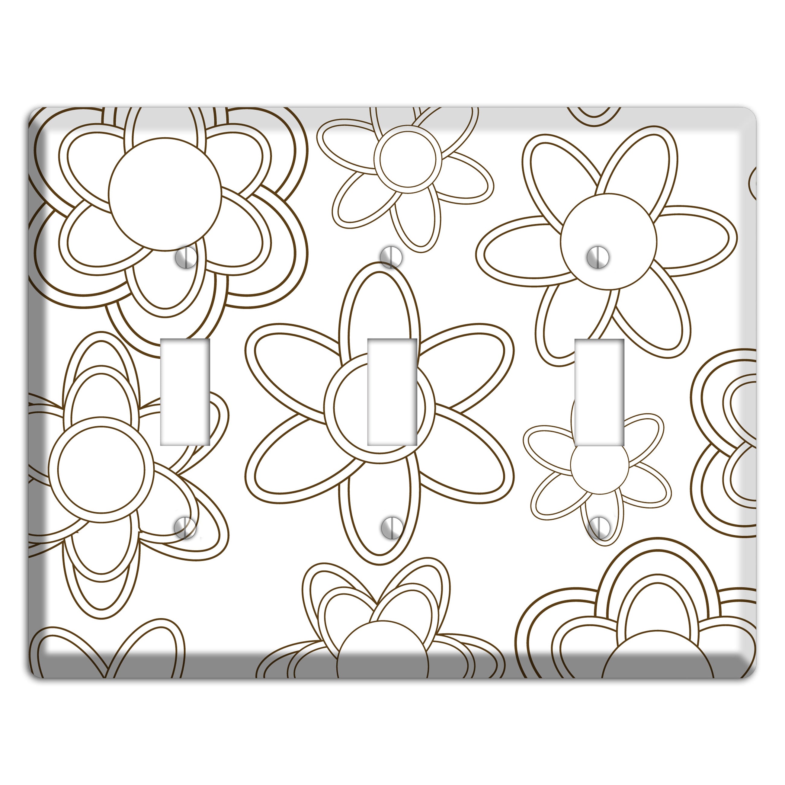 White with Retro Floral Contour 3 Toggle Wallplate