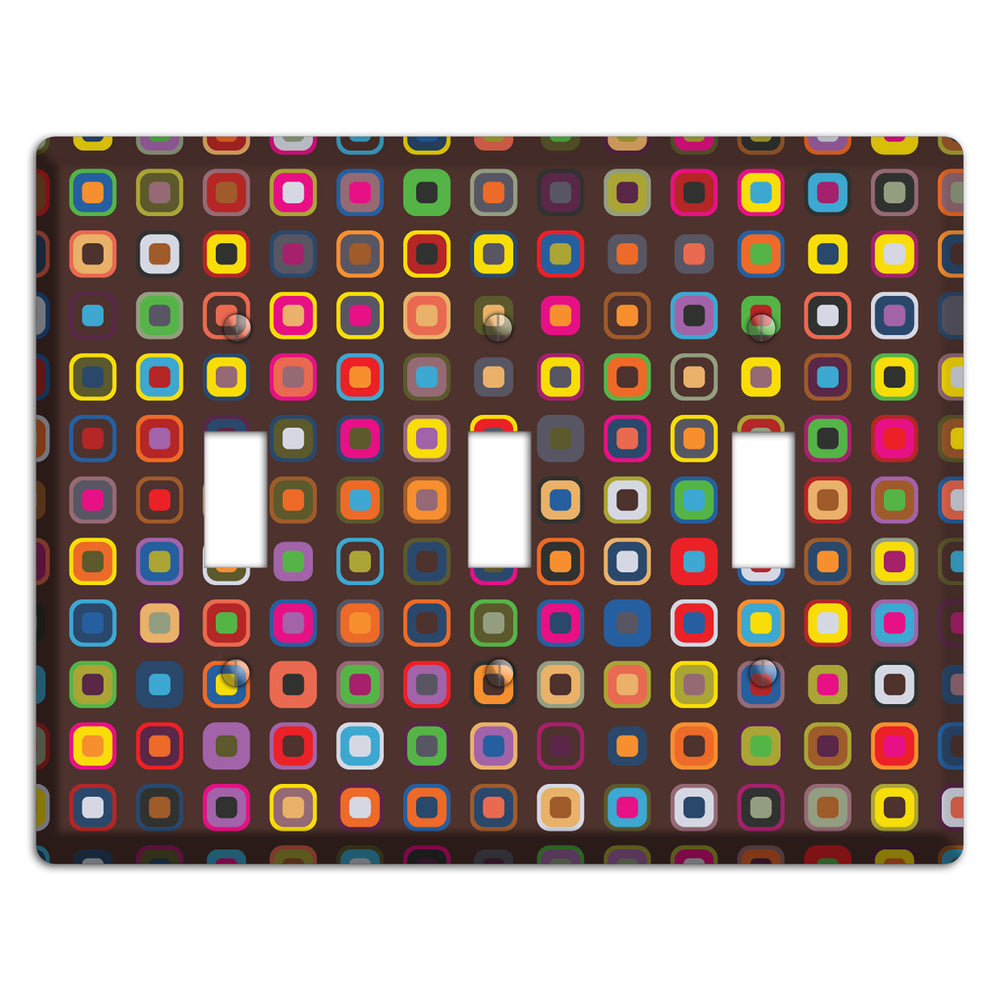 Brown with Multi Retro Squares 3 Toggle Wallplate