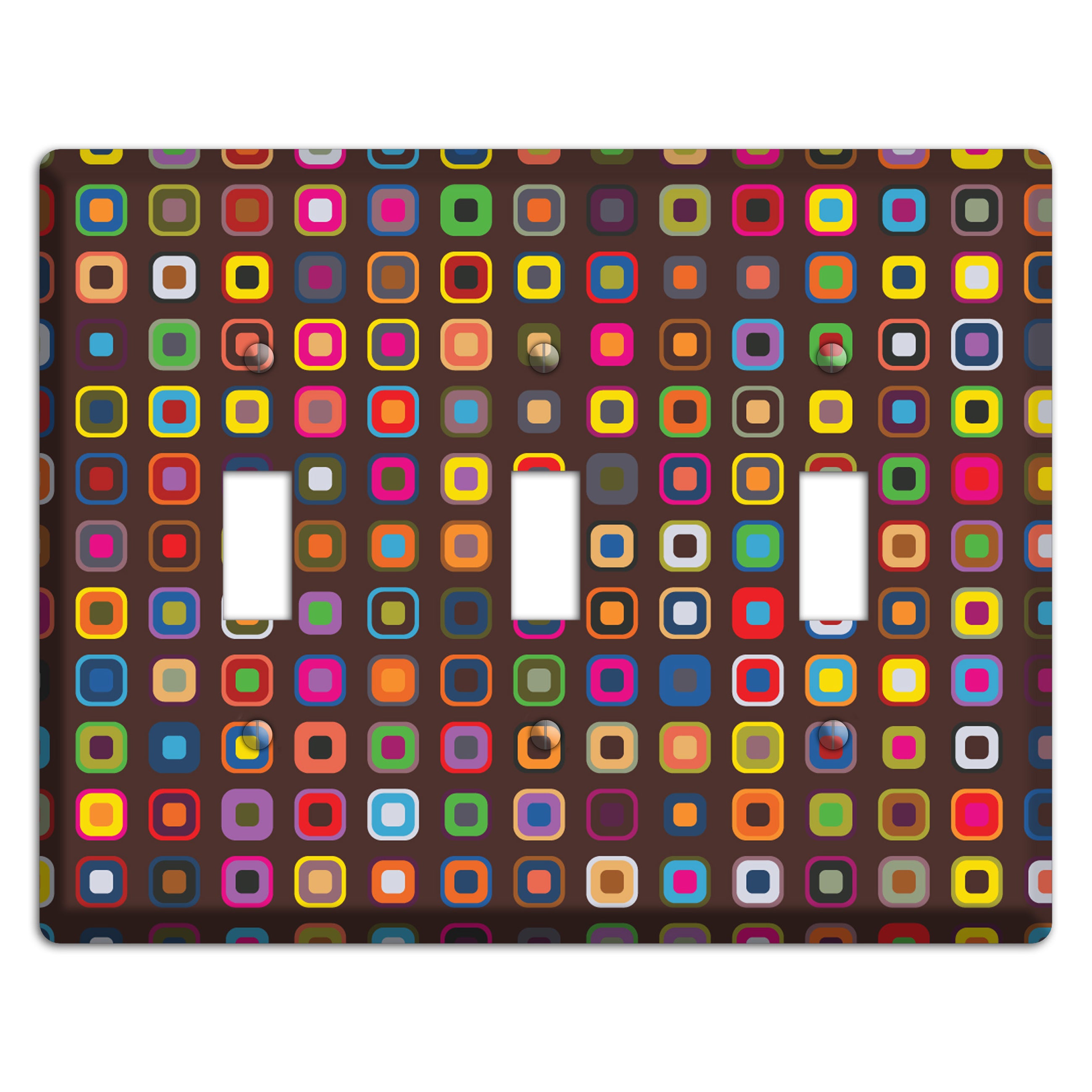 Brown with Multi Retro Squares 3 Toggle Wallplate