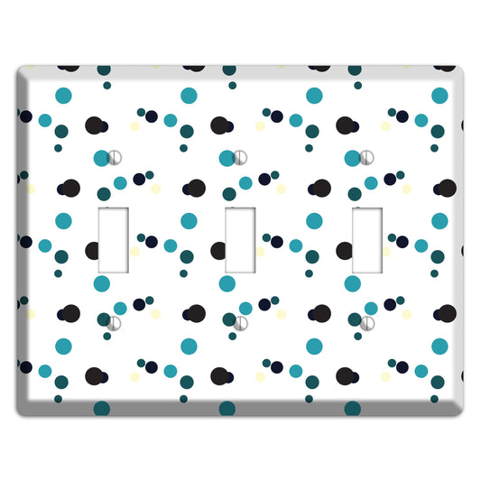 White with Teal and Black Multi Dots 3 Toggle Wallplate