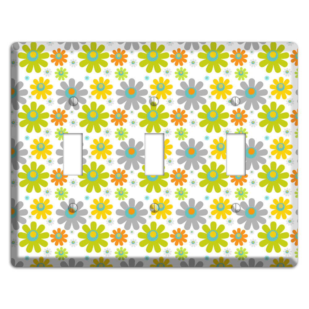 White and Yellow Flower Power 3 Toggle Wallplate