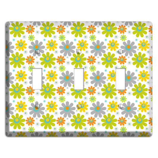 White and Yellow Flower Power 3 Toggle Wallplate