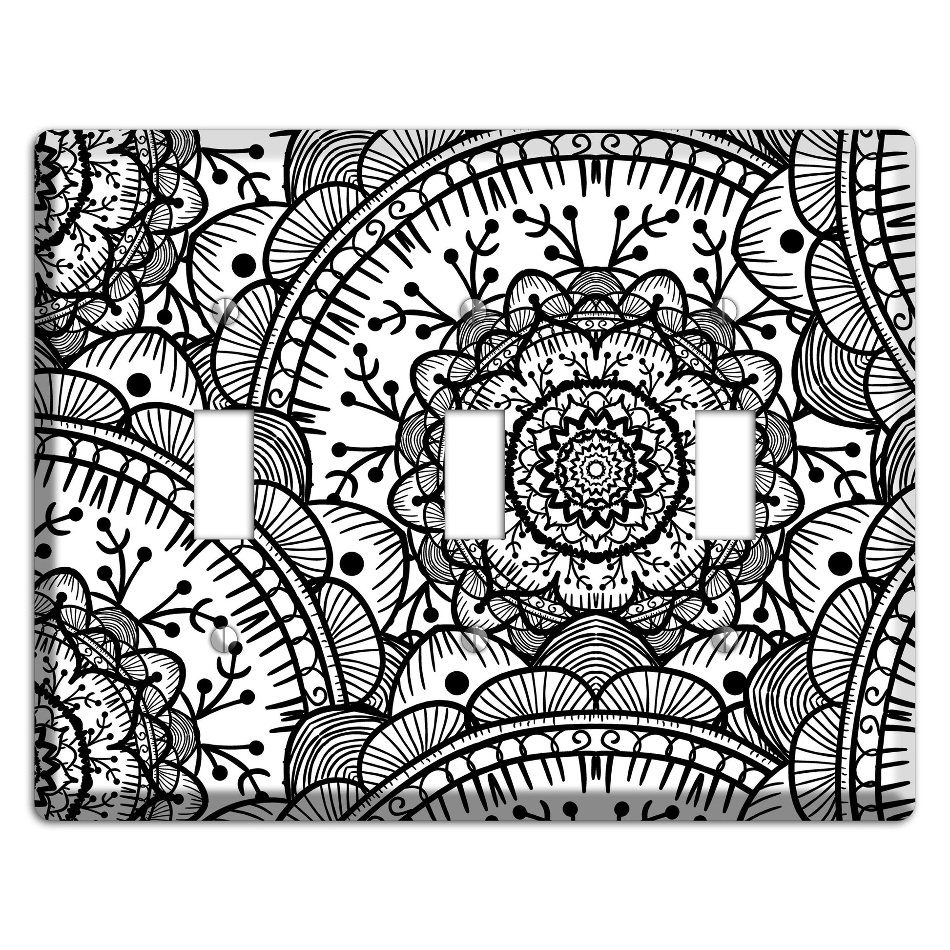 Mandala Black and White Style Q Cover Plates 3 Toggle Wallplate