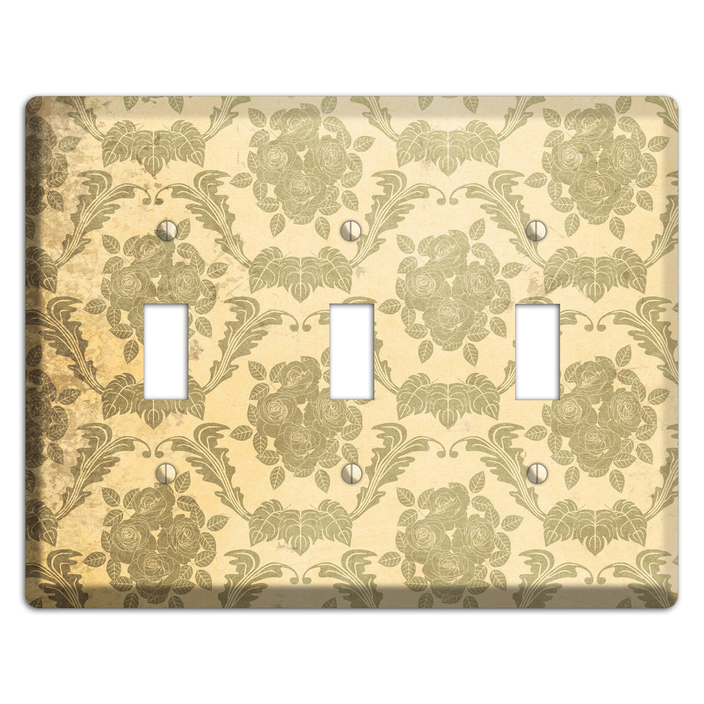 Straw Vintage Rose Damask 3 Toggle Wallplate