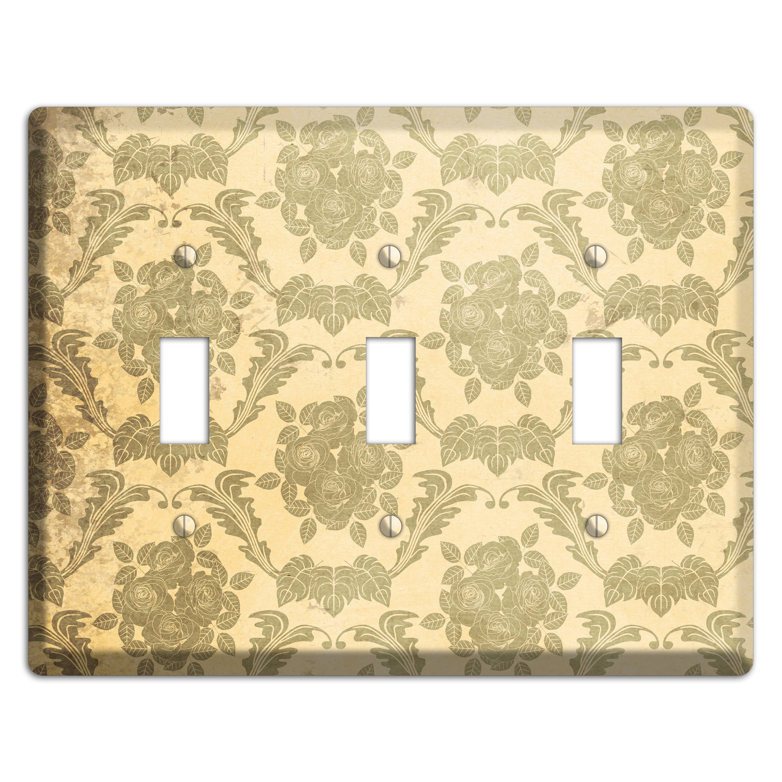 Straw Vintage Rose Damask 3 Toggle Wallplate