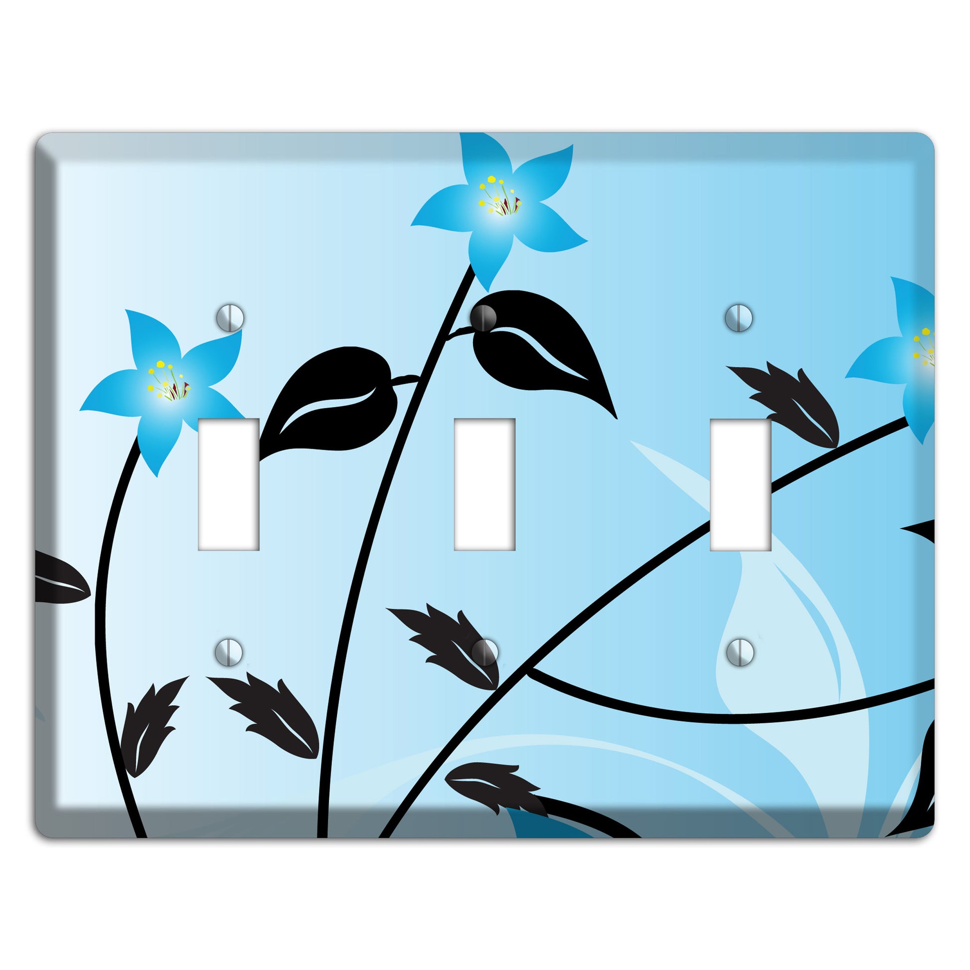 Blue Double Sprig 3 Toggle Wallplate