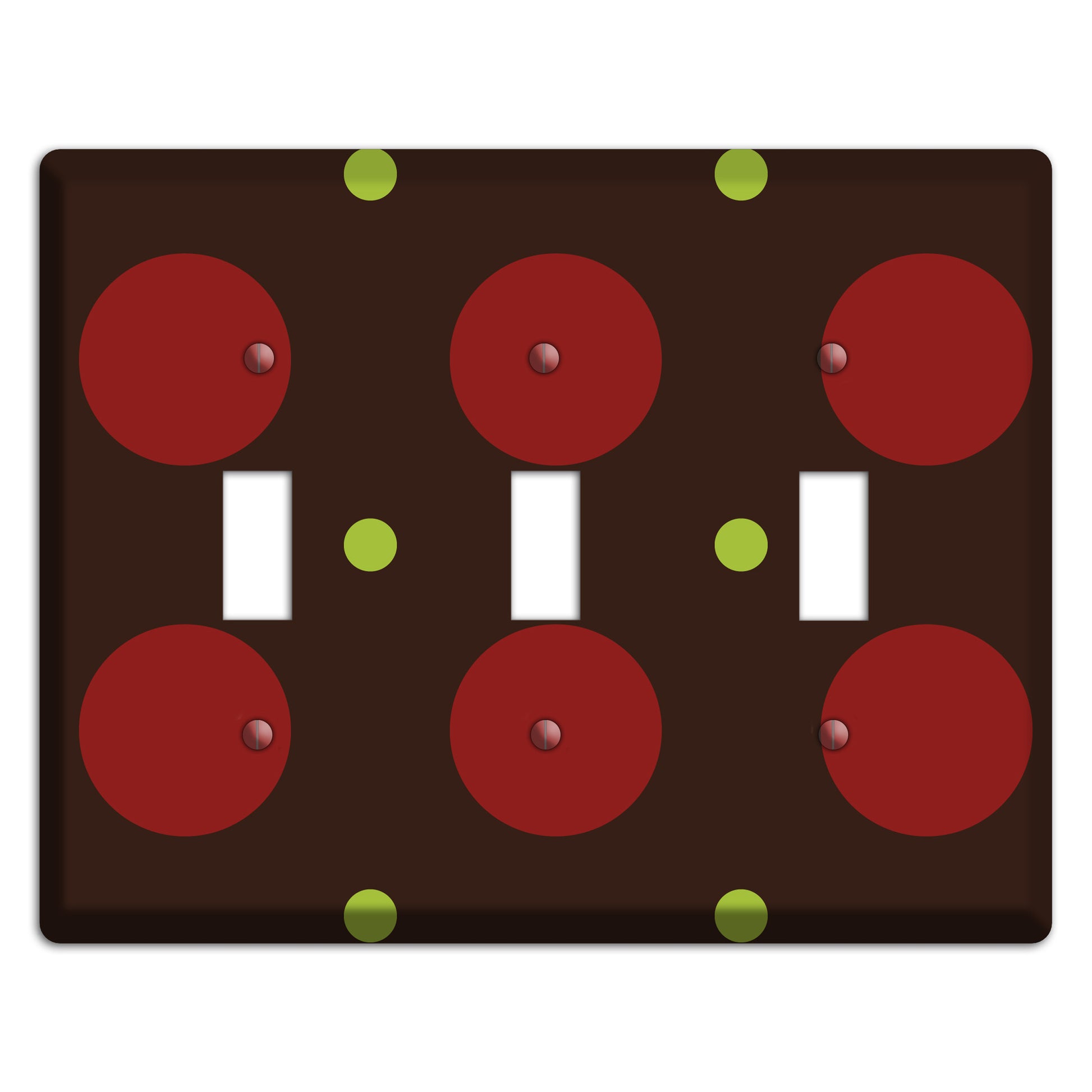 Brown with Red and Green Multi Medium Polka Dots 3 Toggle Wallplate