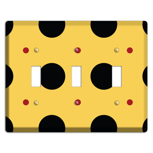 Yellow with Black and Red Multi Tiled Medium Dots 3 Toggle Wallplate