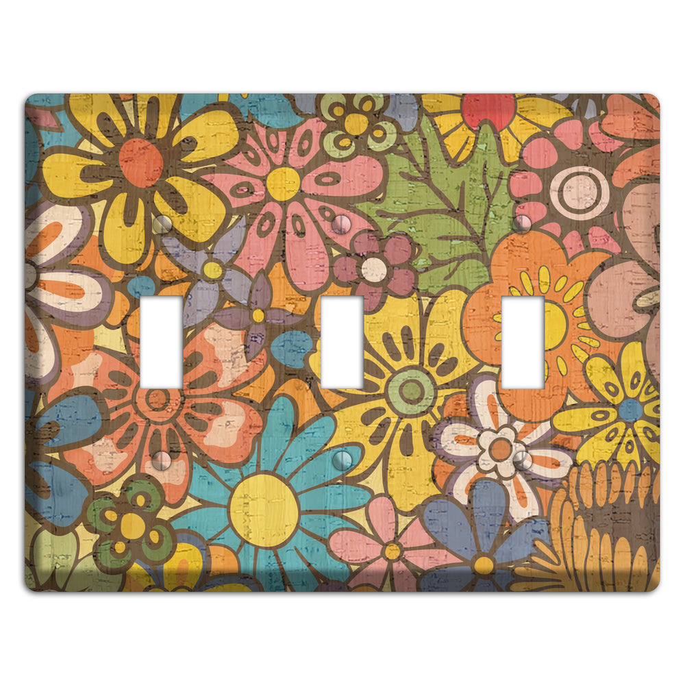 Flower Power Cork 3 Toggle Wallplate