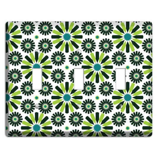 Lime and Teal Scandinavian Floral 3 Toggle Wallplate