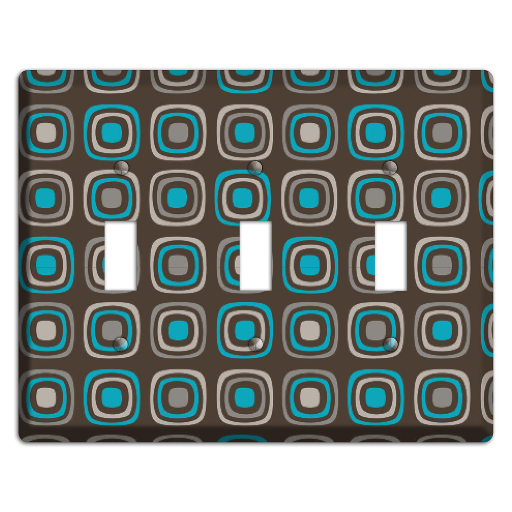 Multi Brown and Turquoise Retro Squares 3 Toggle Wallplate