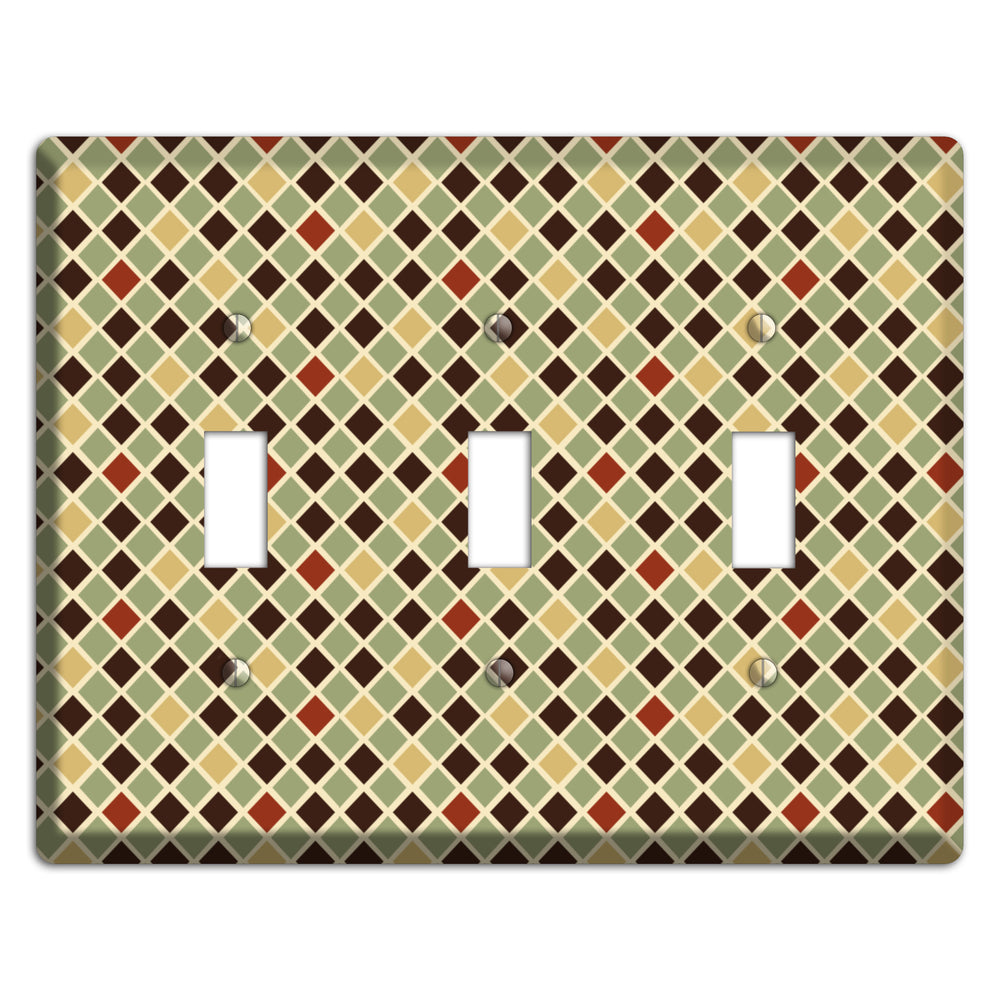 Olive Mustard Maroon Diamonds 3 Toggle Wallplate