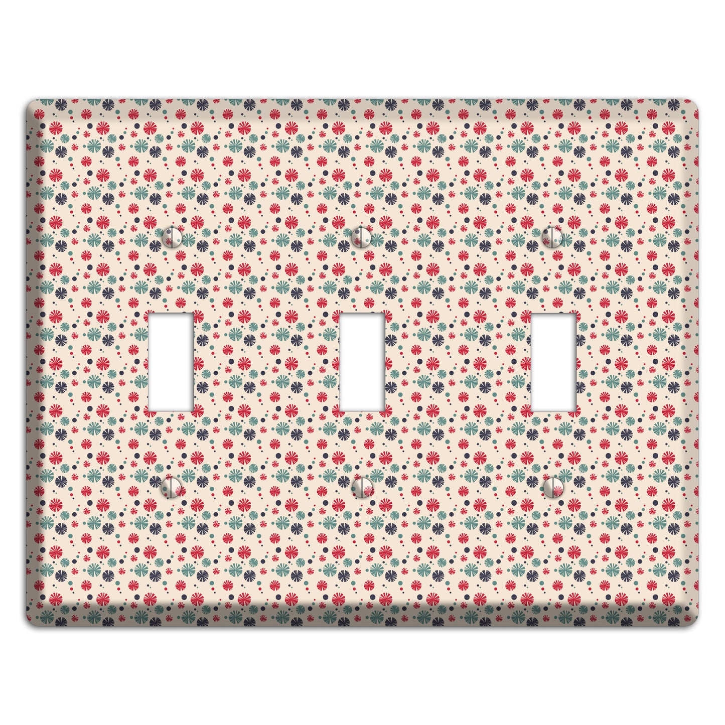 Off White with Red Green Blue Retro Bursts 3 Toggle Wallplate