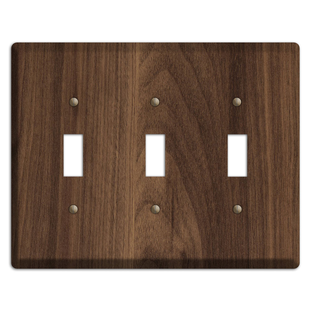 Unfinished Walnut Wood Triple Toggle Switchplate