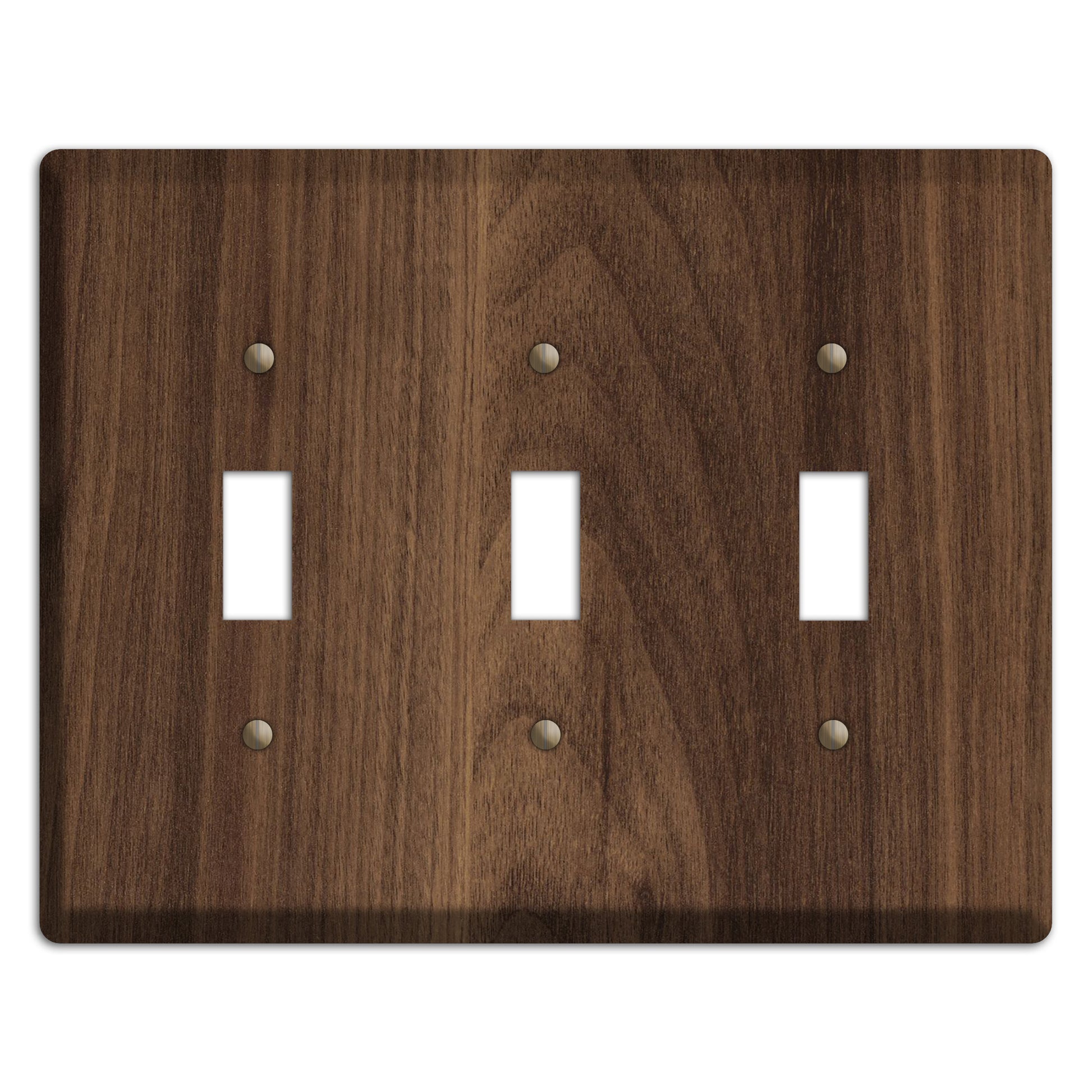 Unfinished Walnut Wood Triple Toggle Switchplate