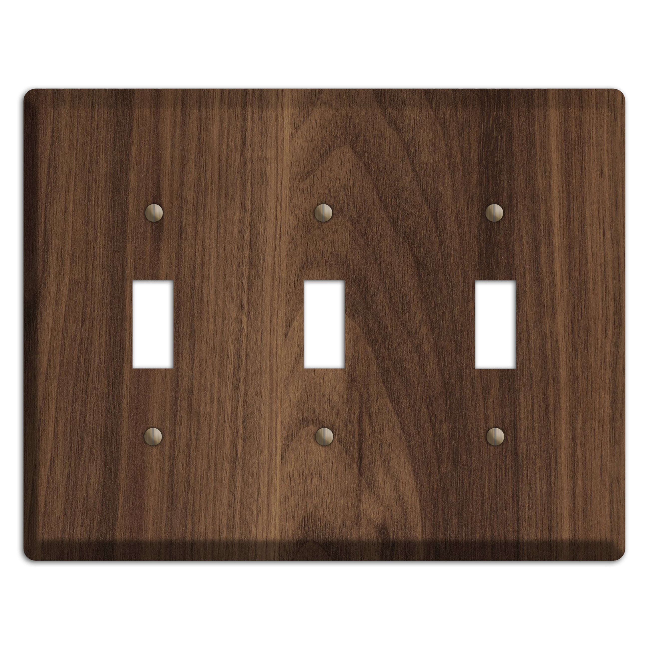 Unfinished Walnut Wood Triple Toggle Switchplate