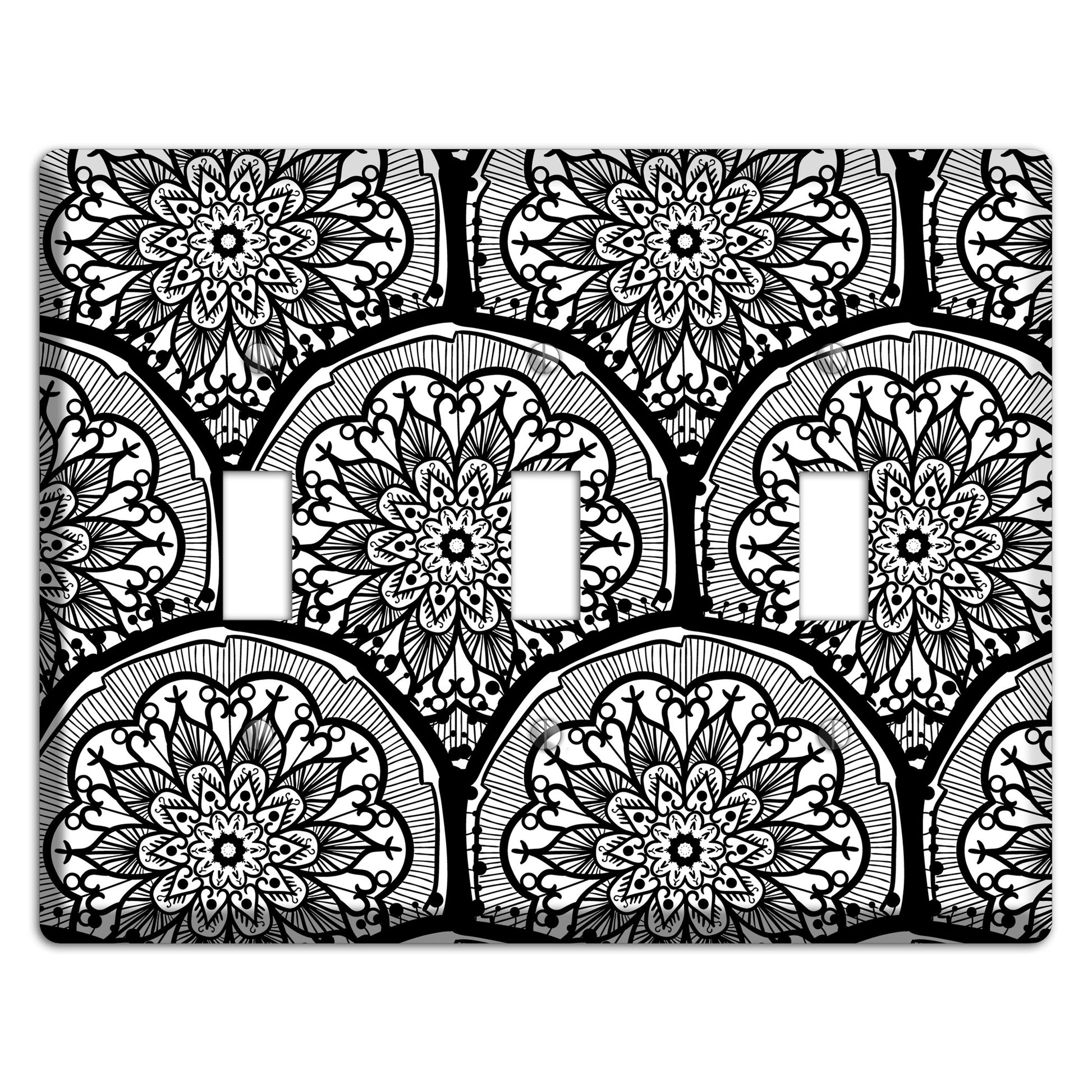 Mandala Black and White Style A Cover Plates 3 Toggle Wallplate