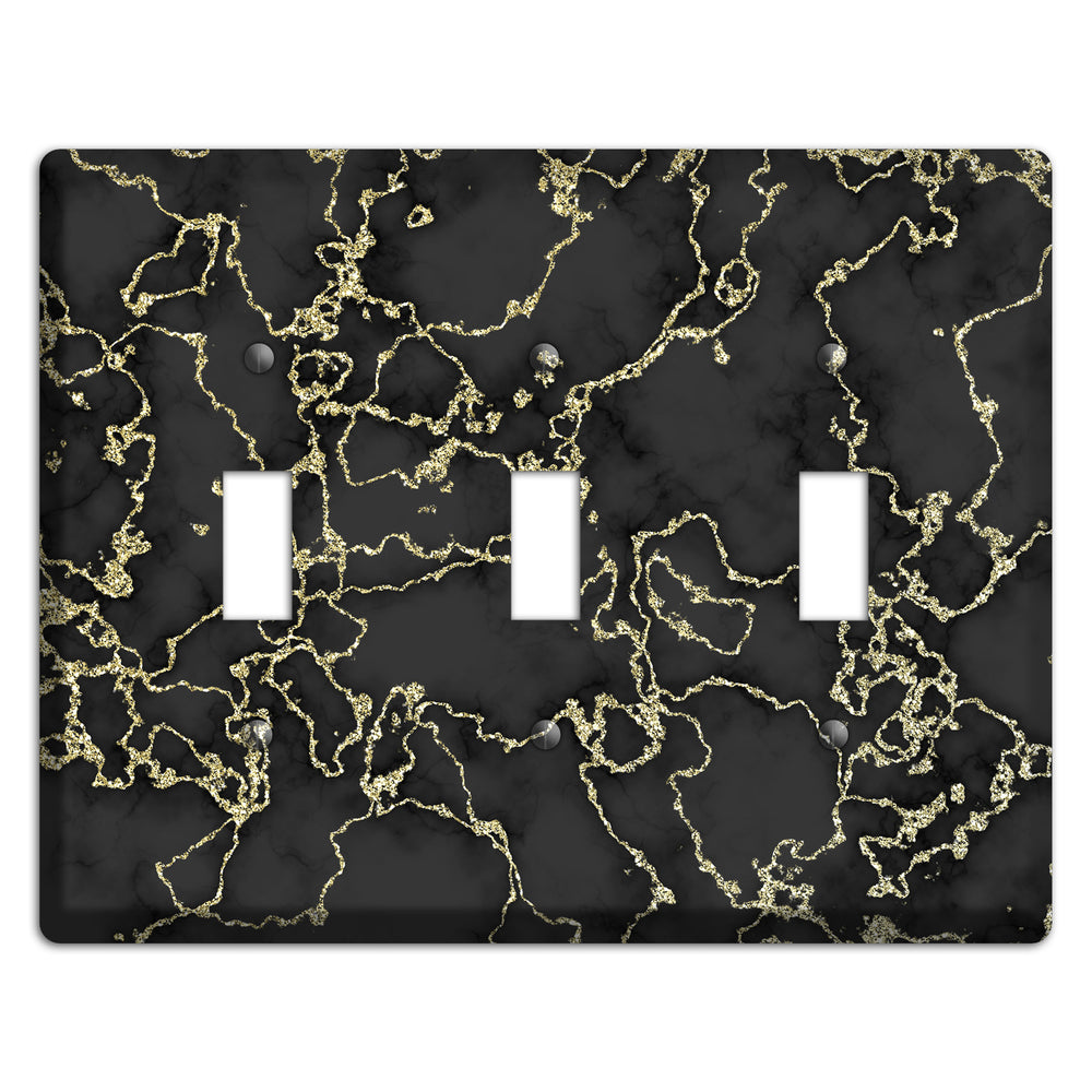 Black and Gold Marble Shatter 3 Toggle Wallplate