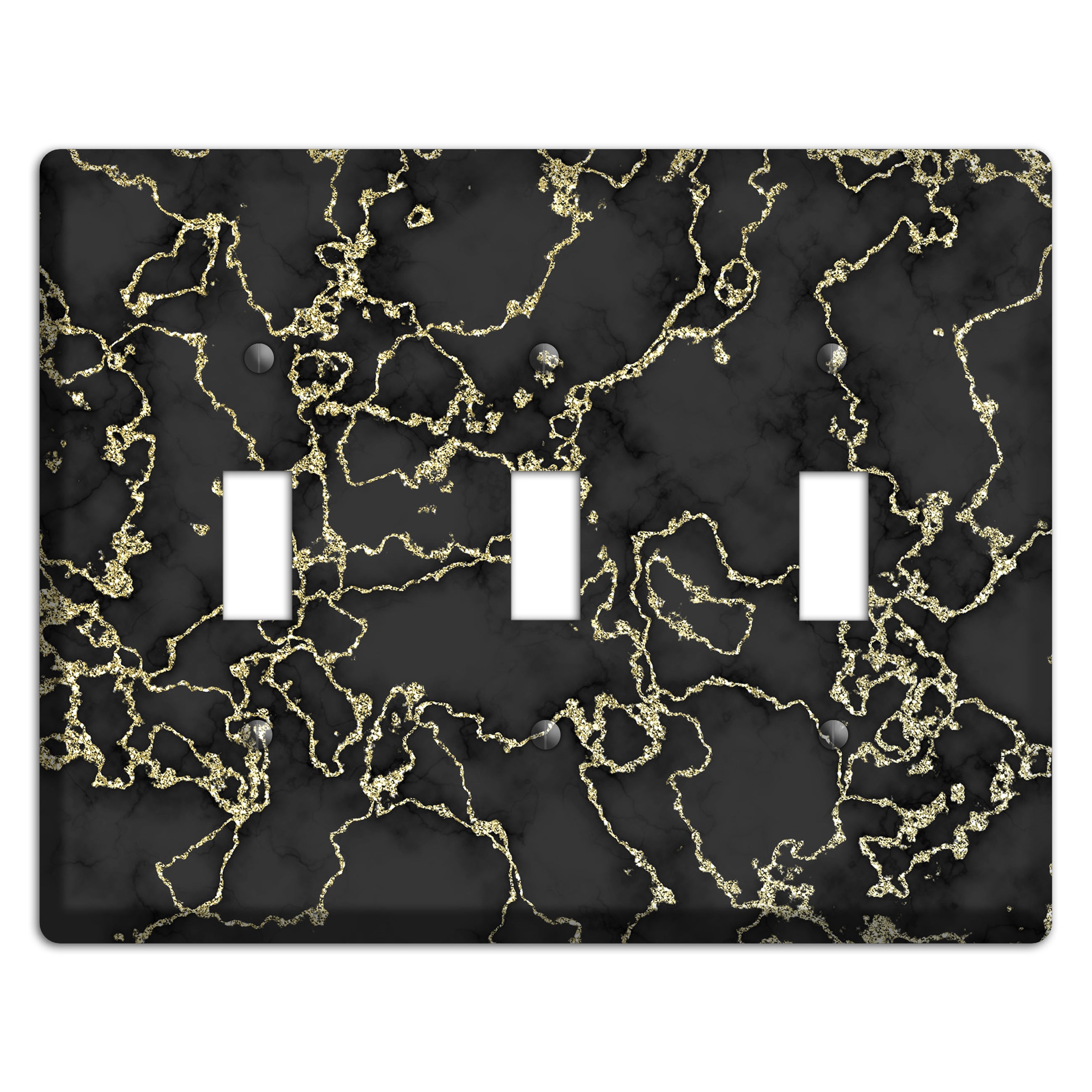 Black and Gold Marble Shatter 3 Toggle Wallplate