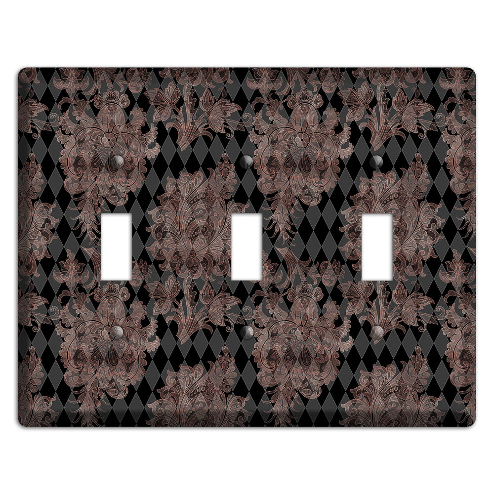 Black and Rose Ornate Diamond 3 Toggle Wallplate