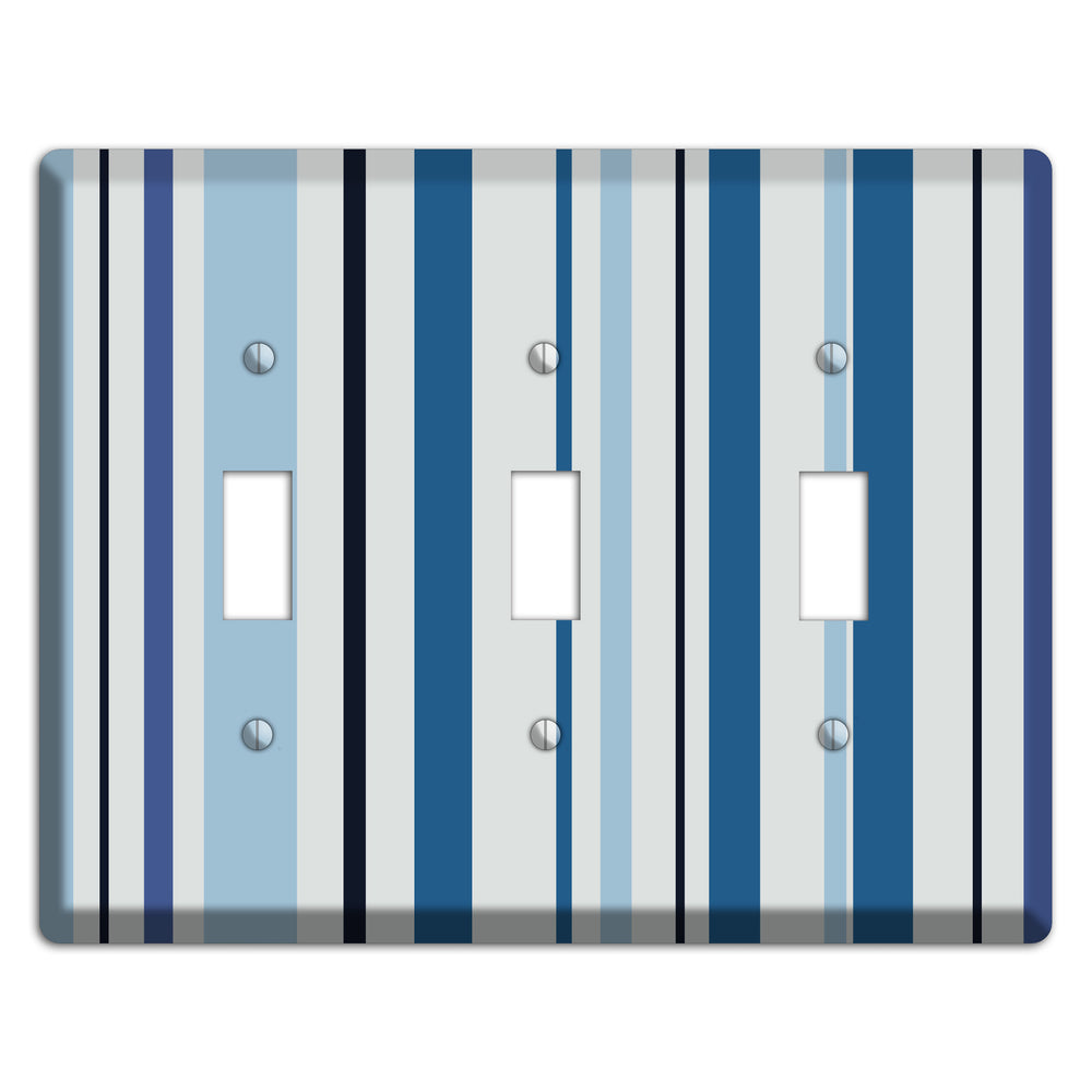 Multi White and Blue Vertical Stripe 3 Toggle Wallplate