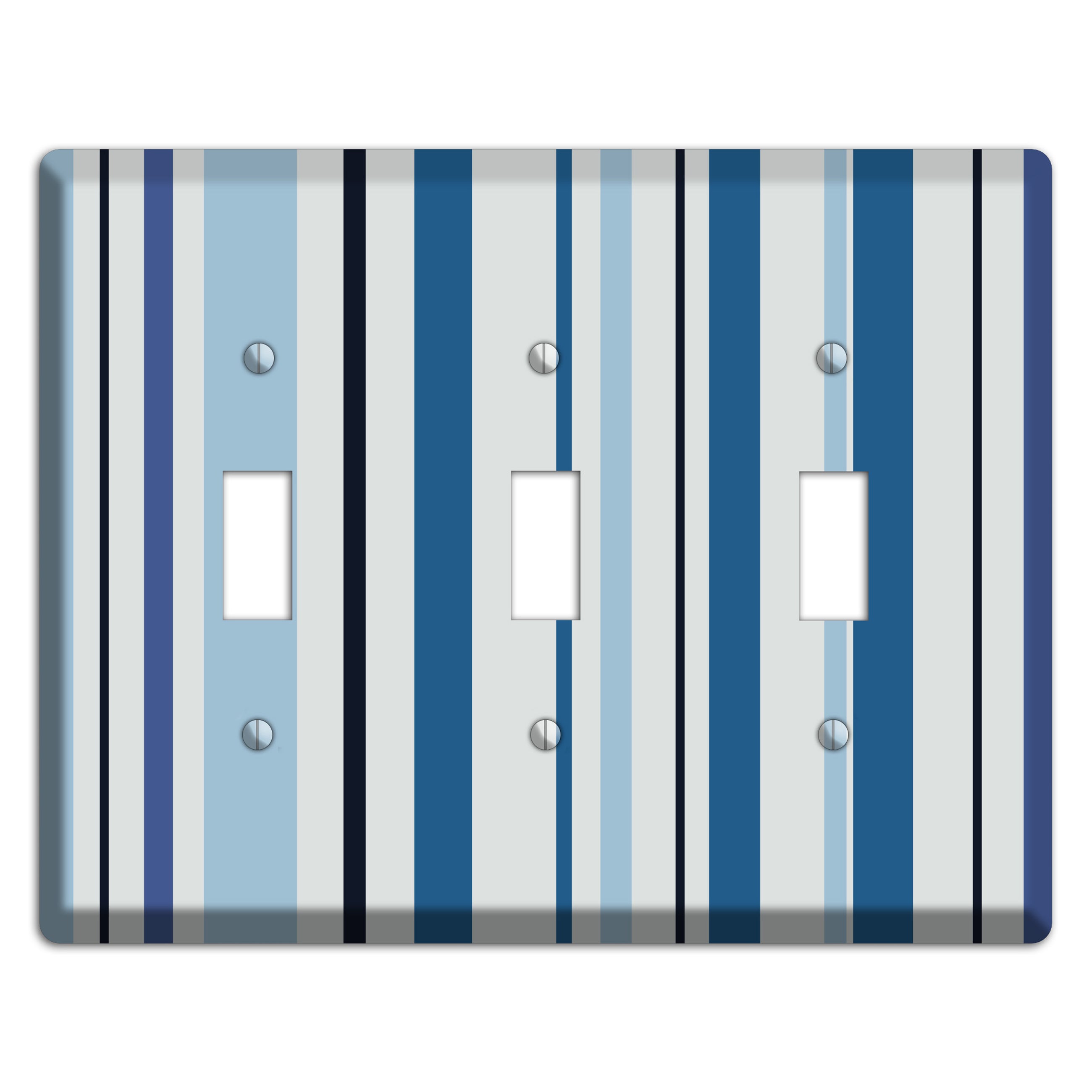 Multi White and Blue Vertical Stripe 3 Toggle Wallplate