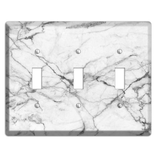 White and Gray Marble 3 Toggle Wallplate