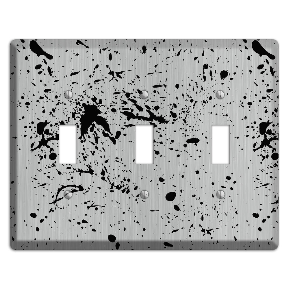 Ink Splash 4 Stainless Steel 3 Toggle Wallplate