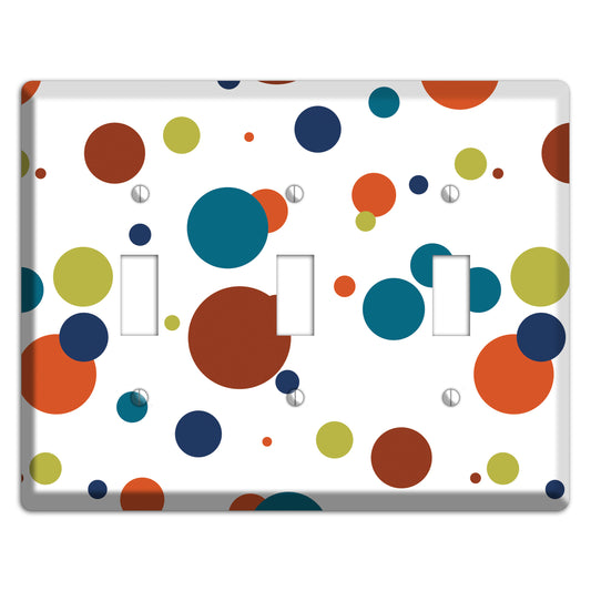 White with Multi Color Medium Dots 3 Toggle Wallplate