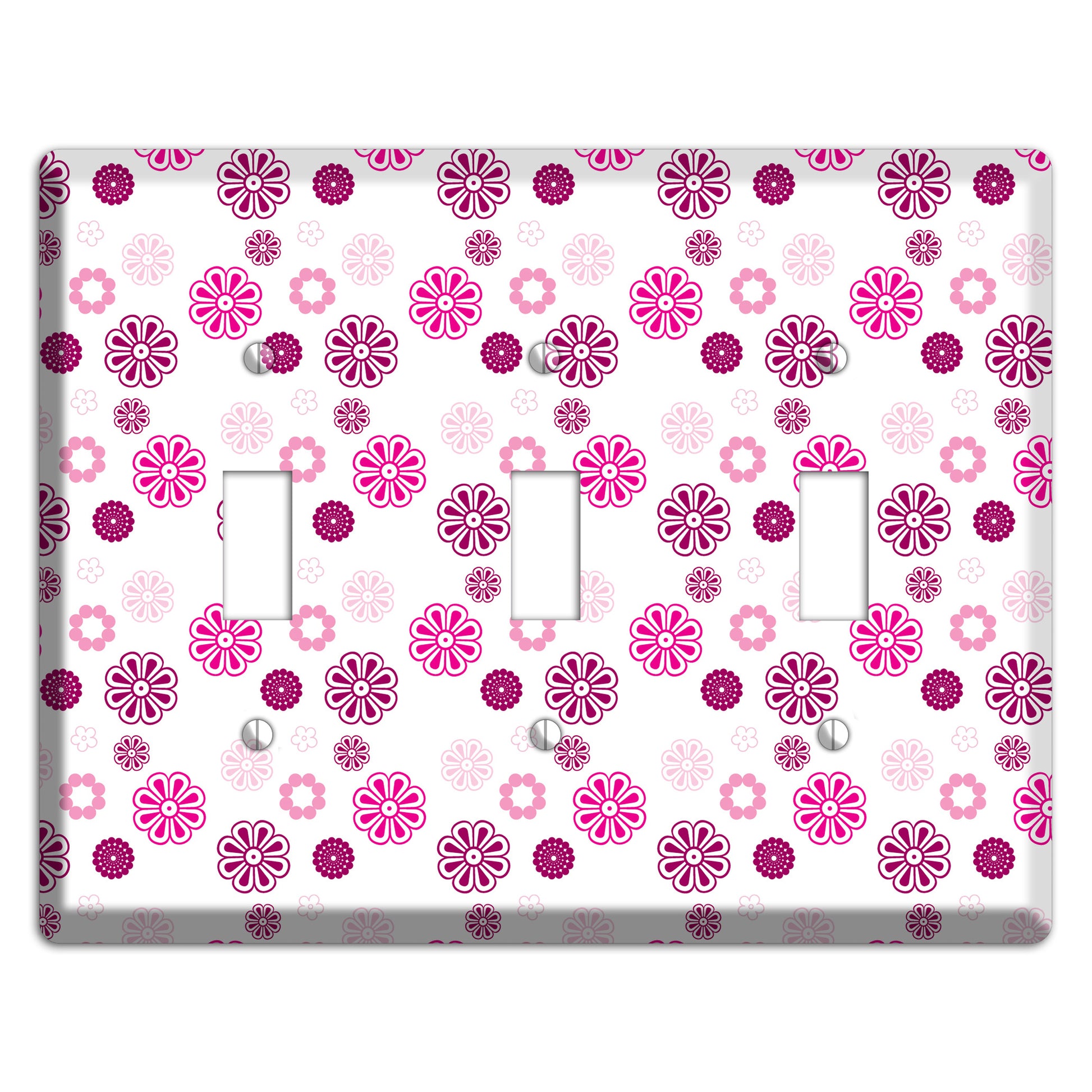 Maroon and Pink Retro Floral 3 Toggle Wallplate