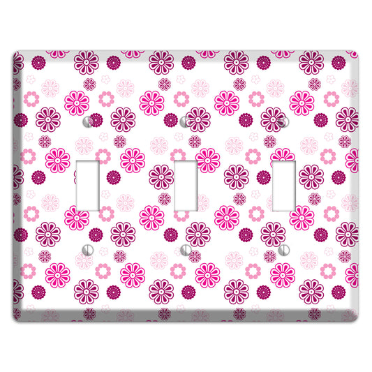 Maroon and Pink Retro Floral 3 Toggle Wallplate