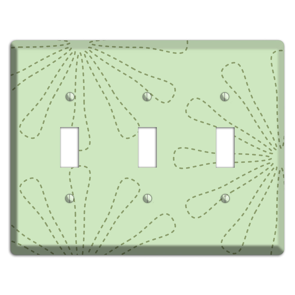 Sage Retro Stipple Floral Contour 3 Toggle Wallplate