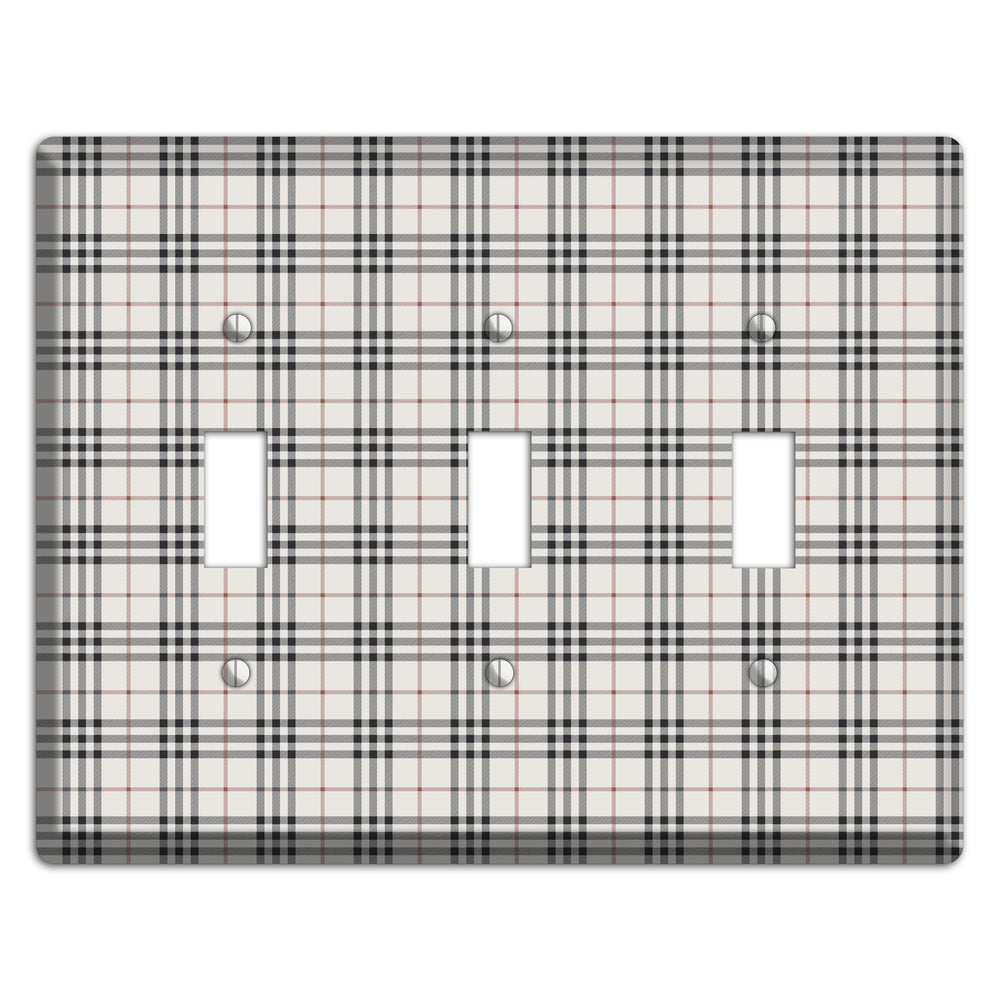 White and Black Plaid 3 Toggle Wallplate