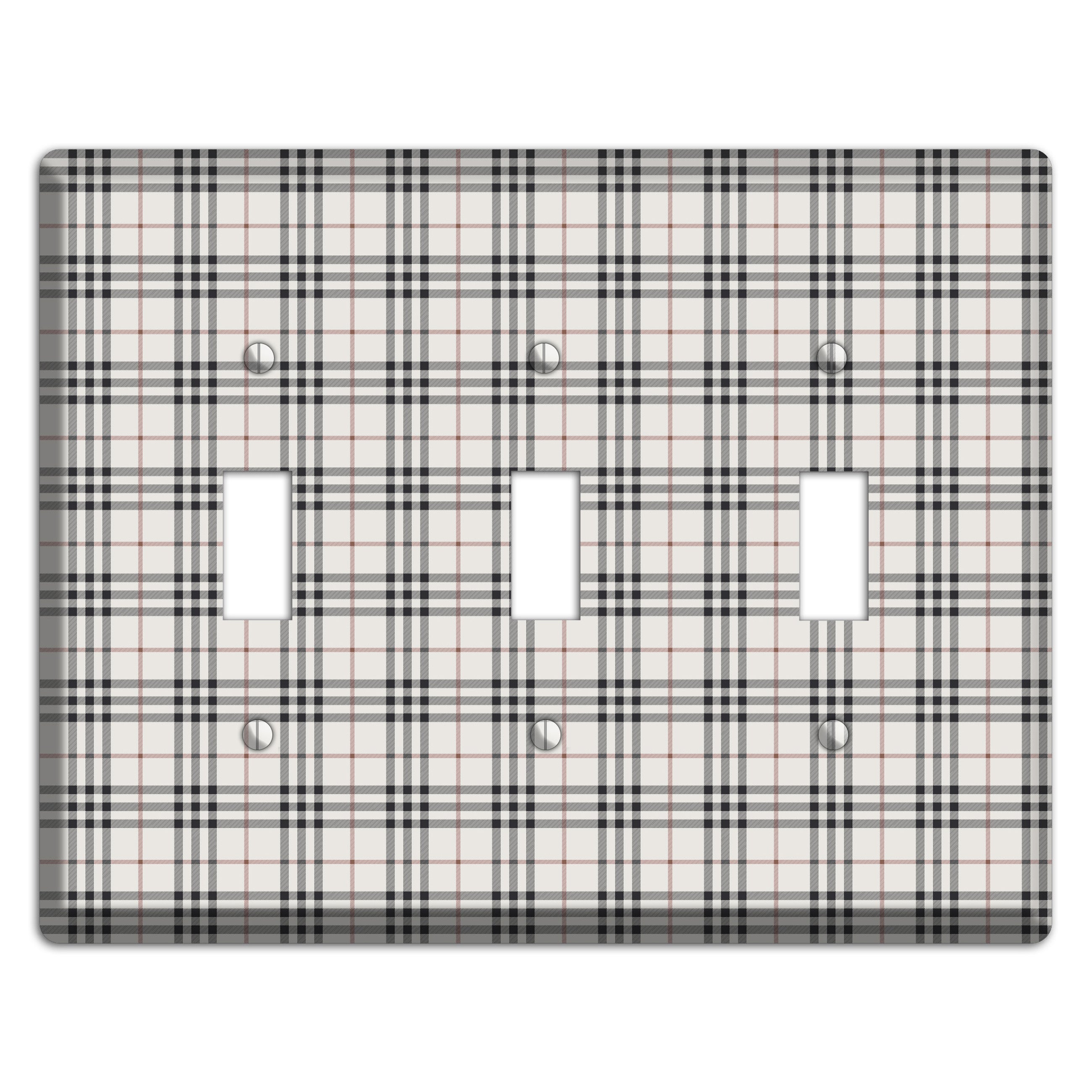 White and Black Plaid 3 Toggle Wallplate