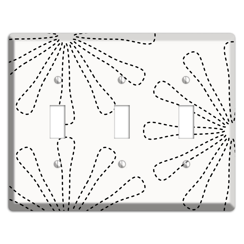 White with Black Retro Stipple Floral Contour 3 Toggle Wallplate