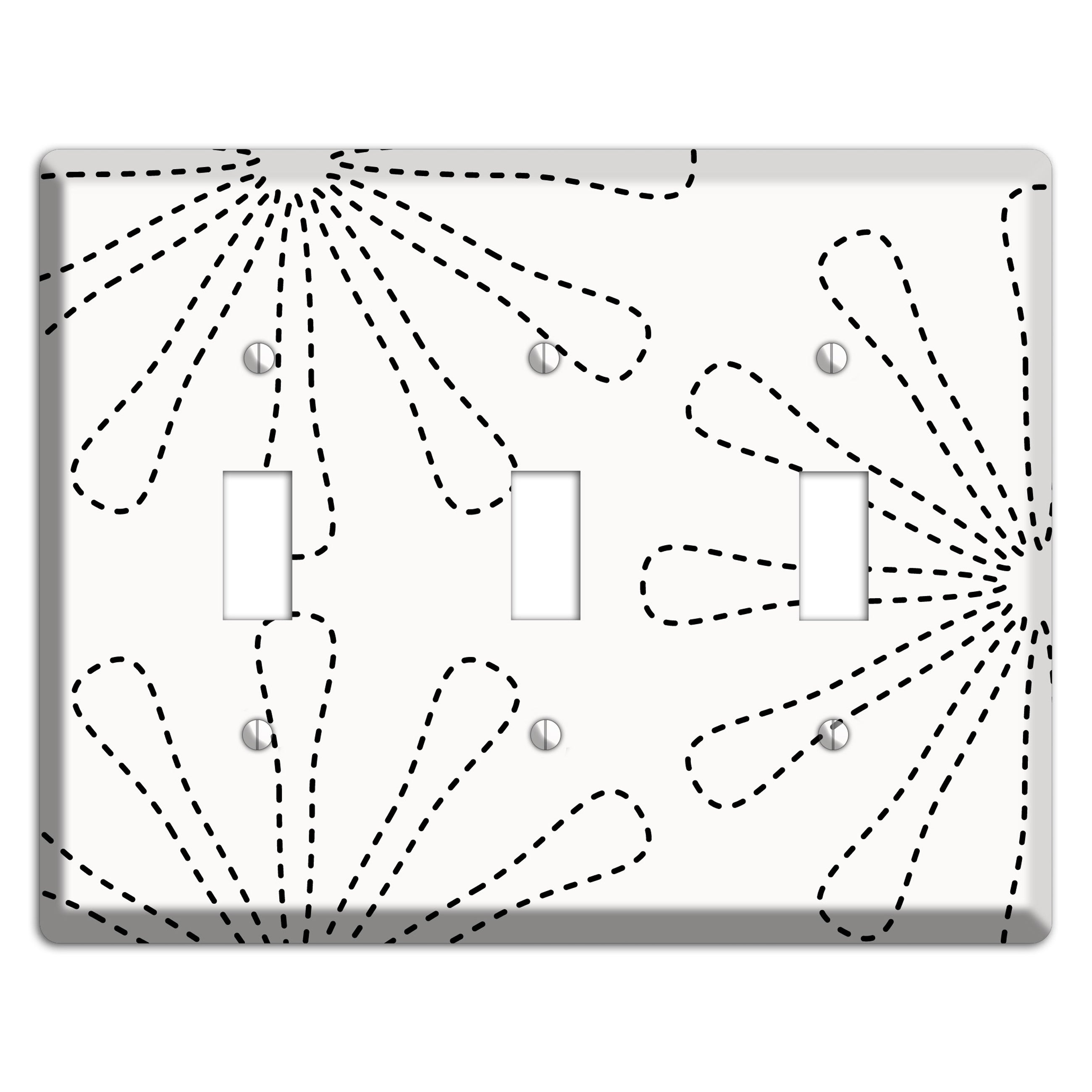 White with Black Retro Stipple Floral Contour 3 Toggle Wallplate