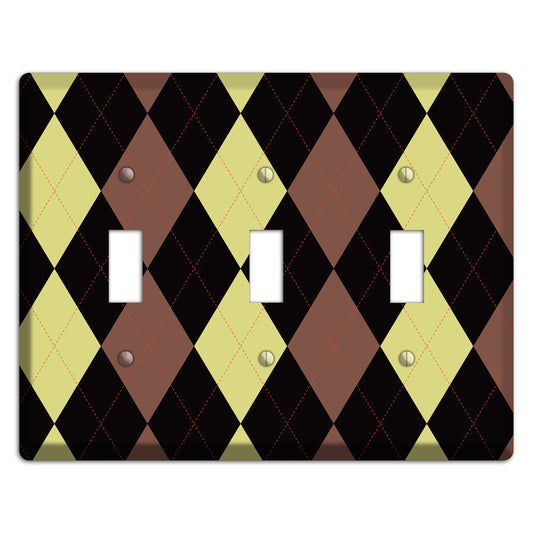 Yellow and Brown Argyle 3 Toggle Wallplate