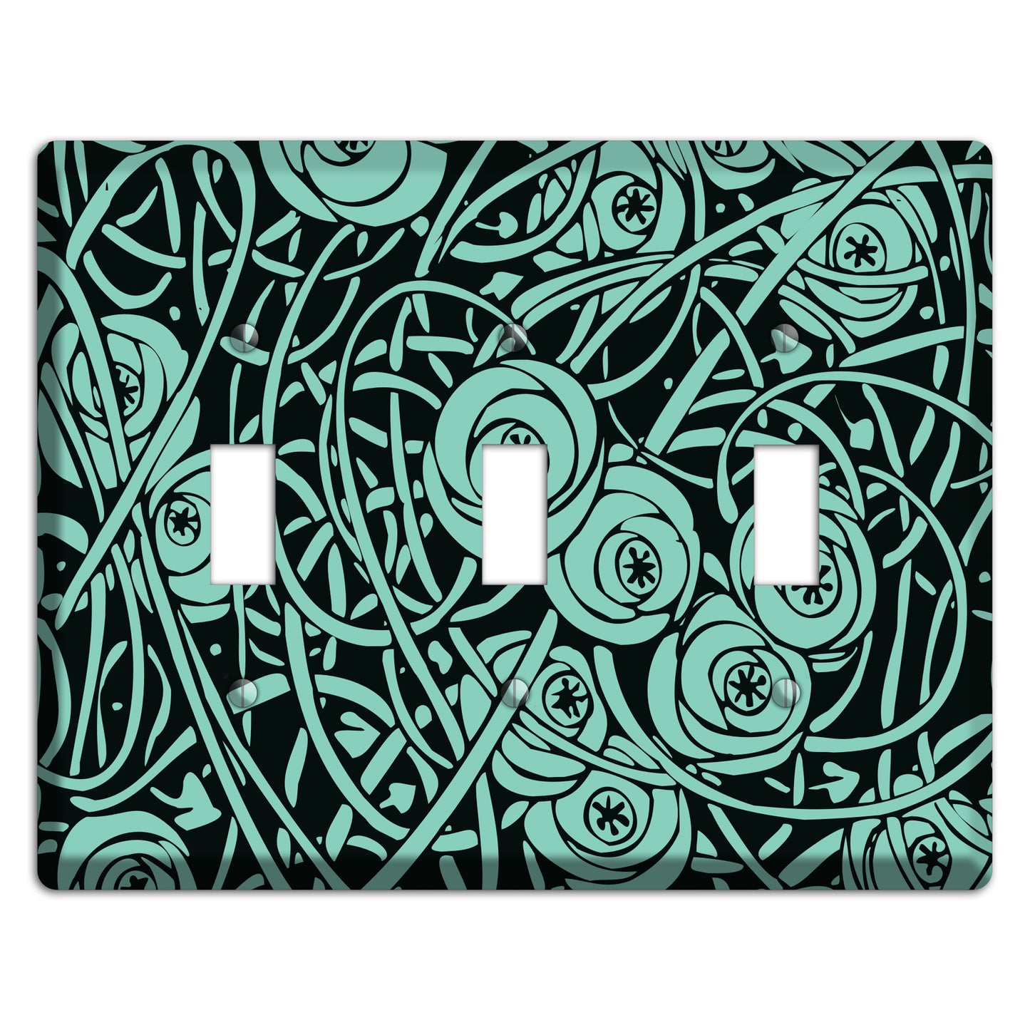 Teal Deco Floral 3 Toggle Wallplate