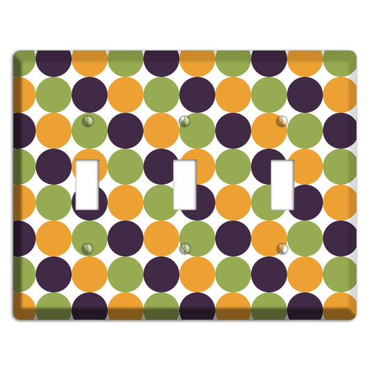 Olive Eggplant Orange Tiled Dots 3 Toggle Wallplate