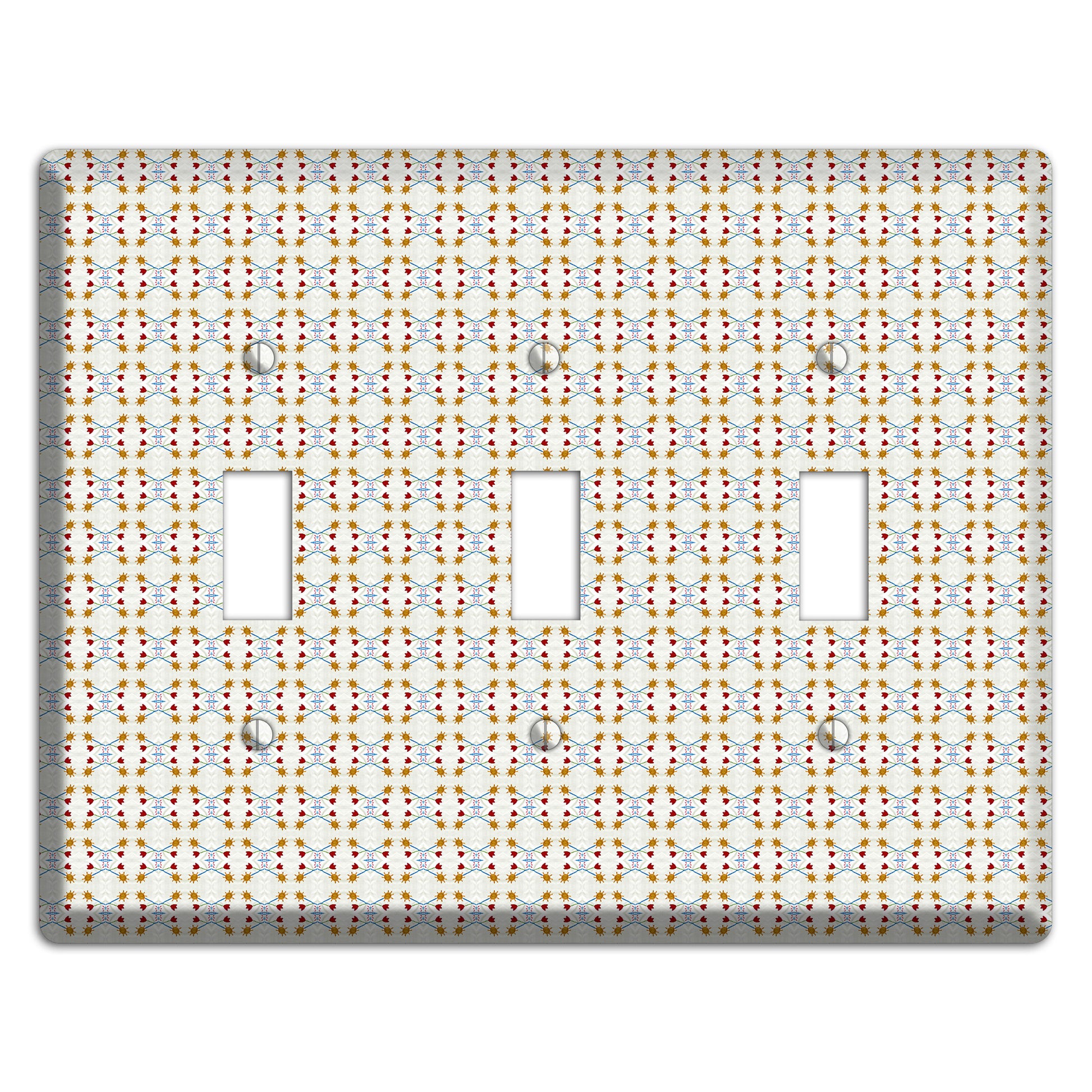 Off White Red Blue Retro Arabesque 3 Toggle Wallplate
