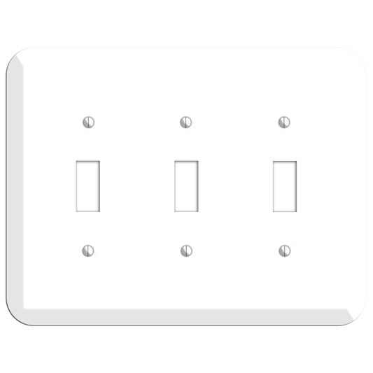 Rounded Corner White Metal 3 Toggle Wallplate