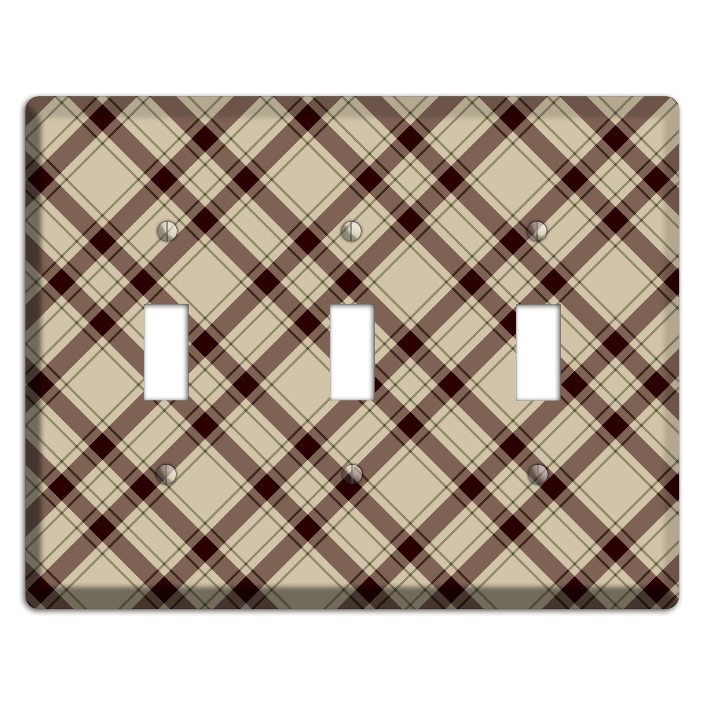 Beige and Brown Plaid 3 Toggle Wallplate
