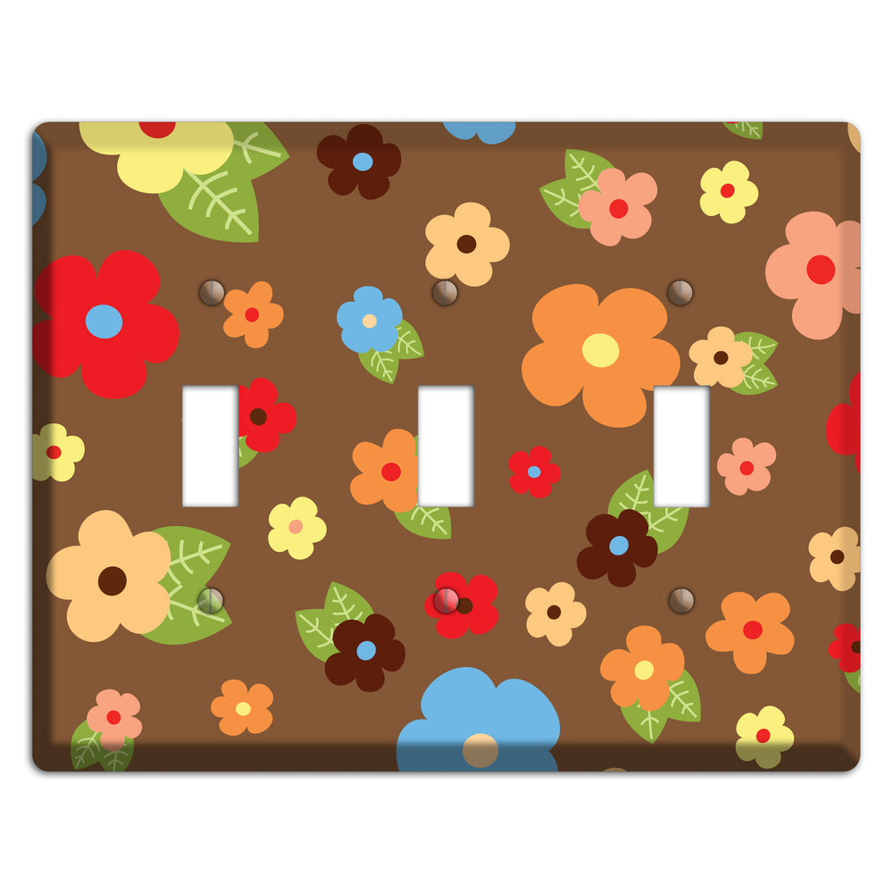 Brown Delicate Flowers 3 Toggle Wallplate