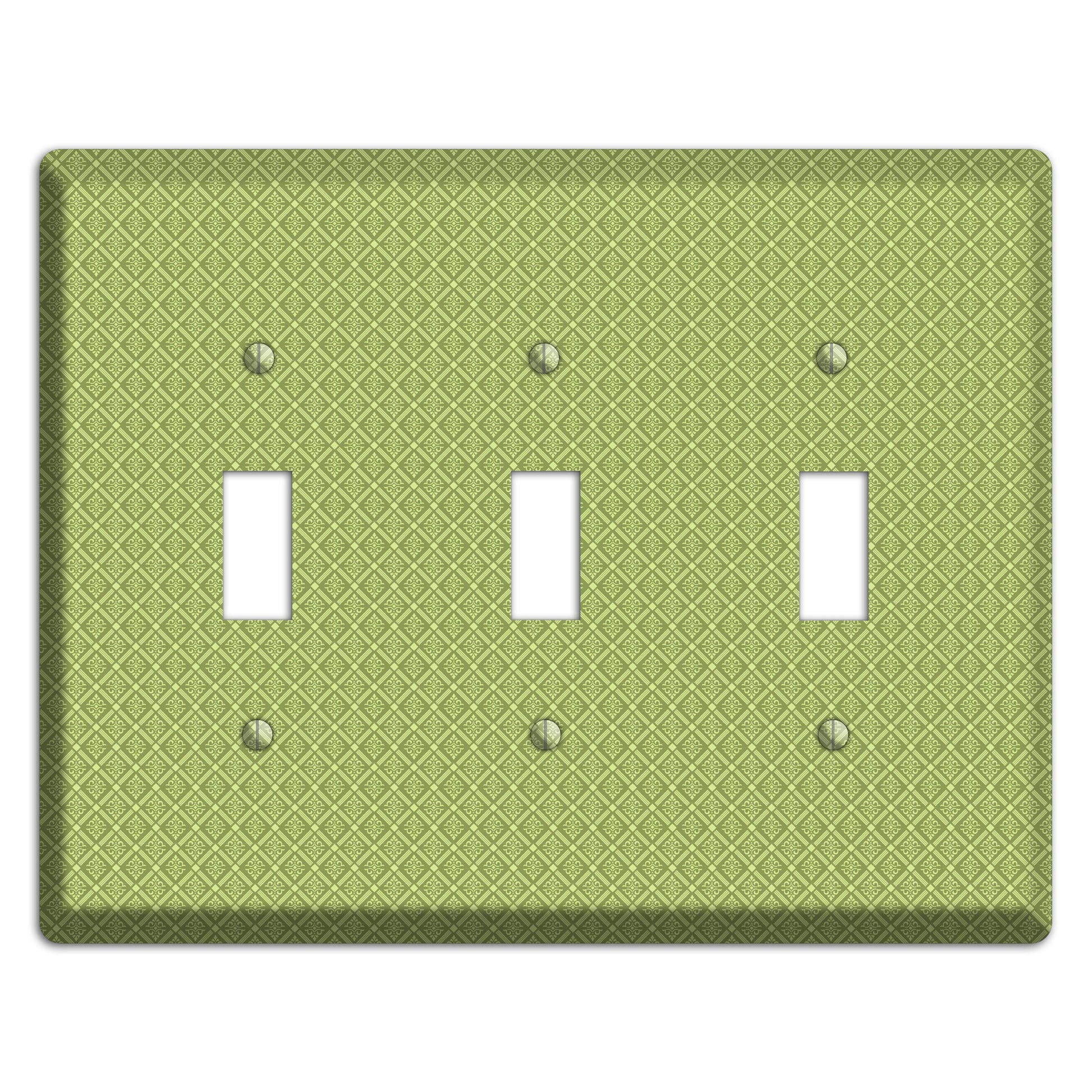 Small Green Damask Diamonds 3 Toggle Wallplate