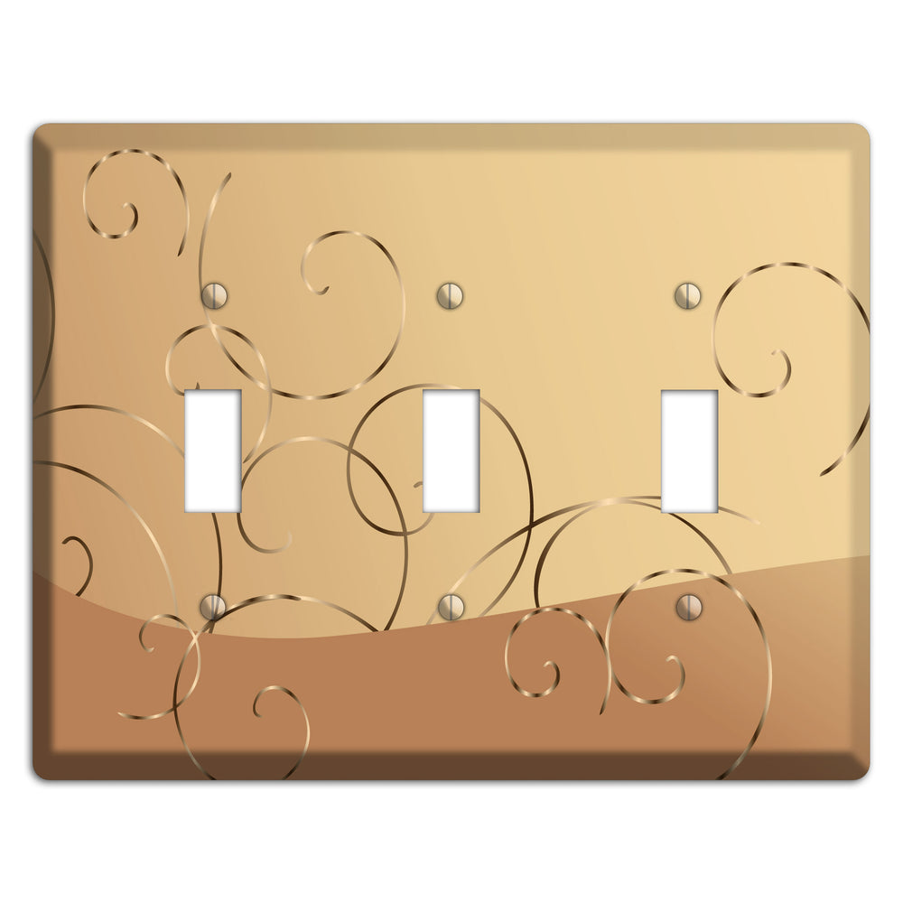 Light Brown and Beige Swirl 3 Toggle Wallplate