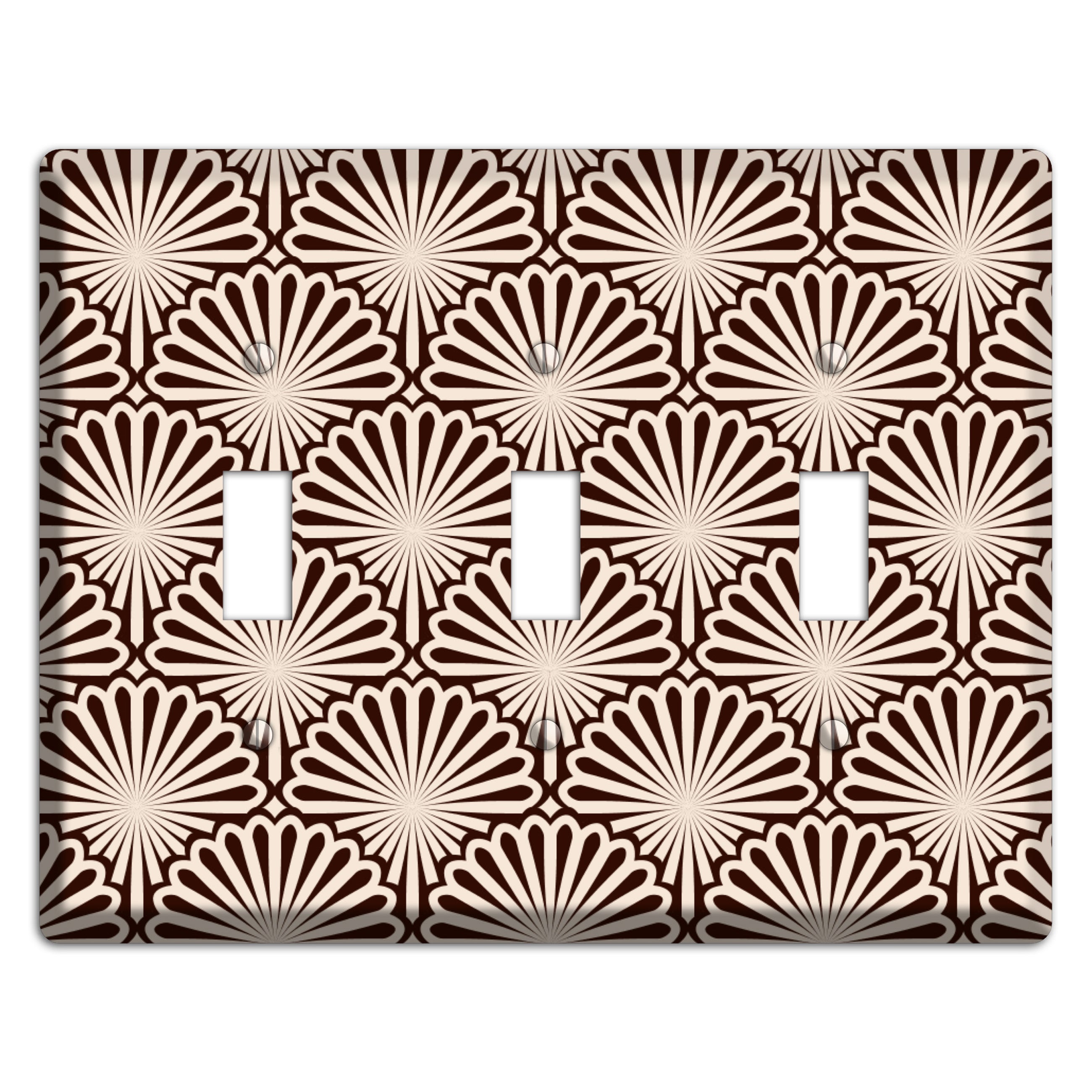 Black and White Deco Scallop Fans 3 Toggle Wallplate