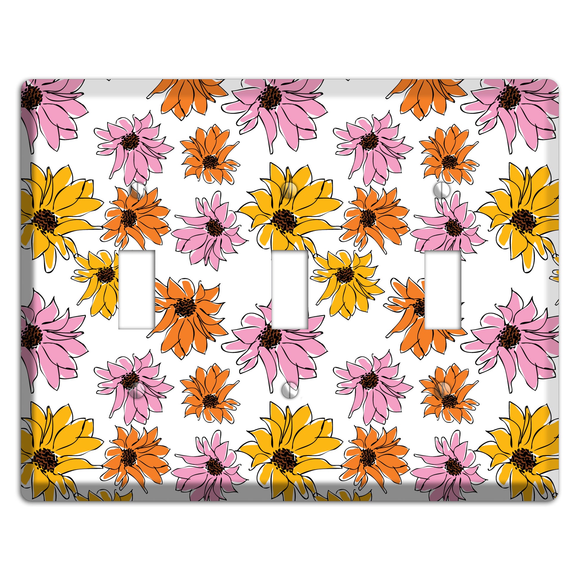 Pink Orange Yellow Flowers 3 Toggle Wallplate